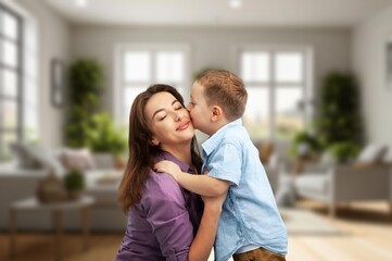 Fototapeta premium Happy mother's day. Happy young mom and child