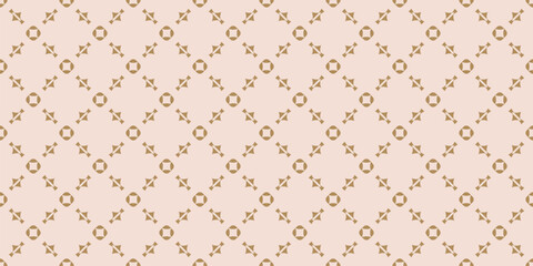 Vector gold and pink seamless pattern. Elegant golden geometric background, ornamental texture with lattice, floral shapes, delicate mesh, grid. Repeating  design for print, decor, wallpaper, textile