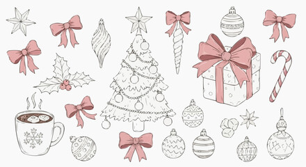 Christmas Festive Doodle: A collection of delightful Christmas ornaments, gifts, and festive elements come together to evoke the magic and anticipation of the holiday season.
