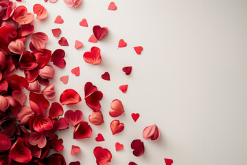 Red  Heart Petals on White Background with Copy Space &ndash; Valentine&rsquo;s Day Concept