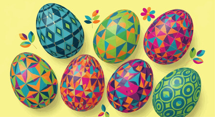 Fototapeta premium Easter Egg Extravaganza: A vibrant collection of elaborately decorated Easter eggs, each a unique work of art, celebrates the joy and festivity of the holiday.