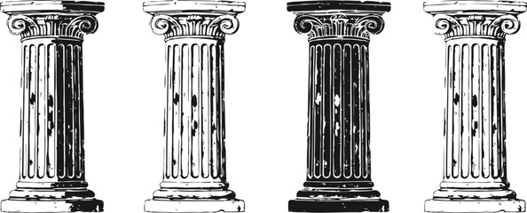 Naklejka premium Set of vintage corinthian columns illustrations classical ancient architectural elements four detailed pillar designs with fluted shafts