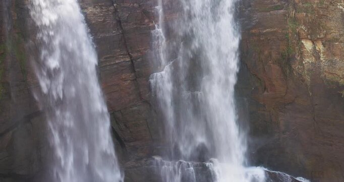 Ramboda Falls Cascading Over Rocky Cliff in the Central Highlands of Sri Lanka