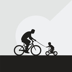 Obraz premium Father playing with child silhouette, Father Teaching Child to Ride a Bicycle