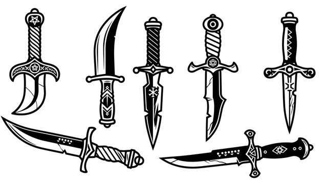 Collection of Vintage Daggers and Knives Illustration.