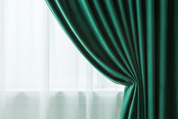 Elegant Green Window Curtain on Clean White Background