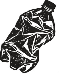 Fototapeta premium Crushed plastic bottle illustration with textured effect environmental waste and recycling concept