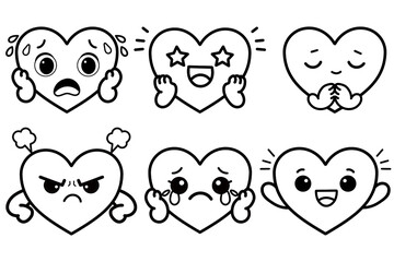 Cute heart emotions line art set