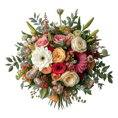 Abundant Mixed Flower Bouquet with Roses, Gerbera Daisies, and Anemones, Celebratory Generative AI.