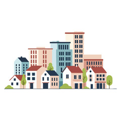 Modern Cityscape with Residential and Commercial Buildings