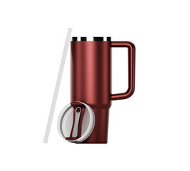 Modern Beige Insulated Tumbler with Handle and Straw