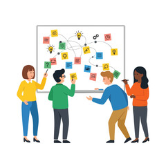 Team Brainstorming Session with Mind Map on Whiteboard