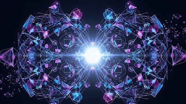 neon kaleidoscope: abstract digital symmetry with glowing particle network