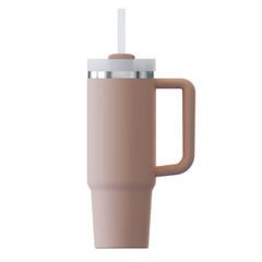 Modern Beige Insulated Tumbler with Handle and Straw