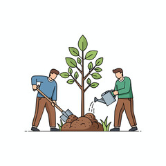 Men Planting a Tree Together