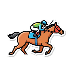 Jockey Riding Horse Racing Cartoon Illustration.