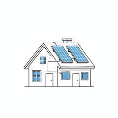 Simple House with Solar Panels on Roof
