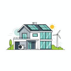Modern Eco Friendly Home with Solar Panels and Wind Turbine