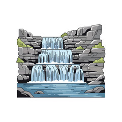 Serene Waterfall Landscape Illustration