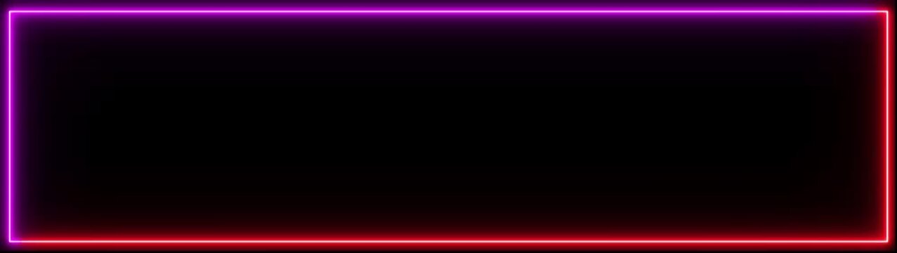Rectangle frame icon animation with glowing neon color border. Retro-style display box with rounded shape, smooth rotation, and subtle line movement. Seamless footage of a neon photo frame on a black 