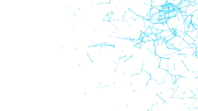 A video showcasing a complex network of blue lines and shapes on a white background