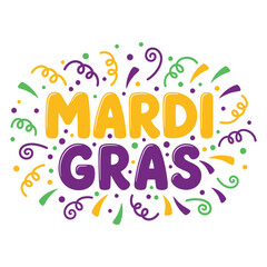 Obraz premium Mardi gras colorful festive illustration with confetti and decorations