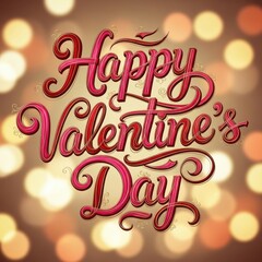 Happy valentine's day artistic calligraphic lettering with red and pink script against a warm bokeh background
