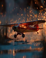 Phoenix cub flying short distance, embers floating behind like fireflies