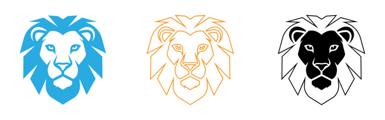 Geometric lion heads in blue orange and black © Raju