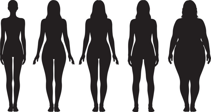 Set of 5 female silhouettes vector isolated PNG with Transparent Background