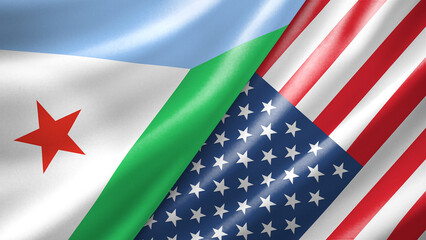 Djibouti and United States of America two national flags filling the entire frame, close-up view, edge-to-edge composition