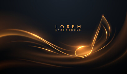 Musical note sign with golden light effects