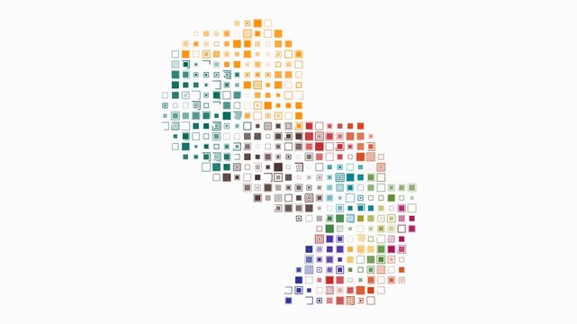 Paraguay animated country shape. Pulsating colored dots on the map of the country. Large size square blocks. Digital style Paraguay map on white background. Trending animation video.