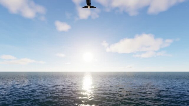 3840x2160. Airplane flies in blue sky. Travel. Airplane takes off against the background of blue sky. ULTRA HD.