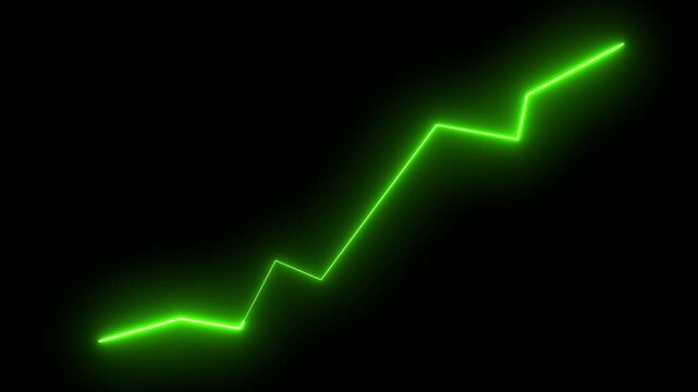 Neon business graph chart icon animation background. Neon business growth concept. Success concept. Profit growing icon animation. Graphs, data and economic growth for population decline