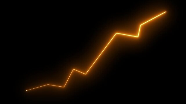 Neon business graph chart icon animation background. Neon business growth concept. Success concept. Profit growing icon animation. Graphs, data and economic growth for population decline