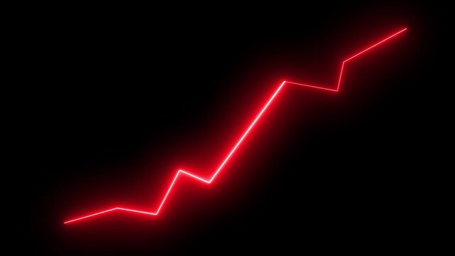 Neon business graph chart icon animation background. Neon business growth concept. Success concept. Profit growing icon animation. Graphs, data and economic growth for population decline