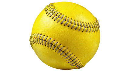 A closeup macro of a new leather baseball ball with red stitching isolated on a white background, a round sports equipment object used for a professional league game or athletic activity