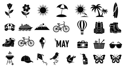 Obraz premium Summer vacation activities and travel icons in may