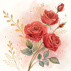 happy rose day greeting with watercolor red roses