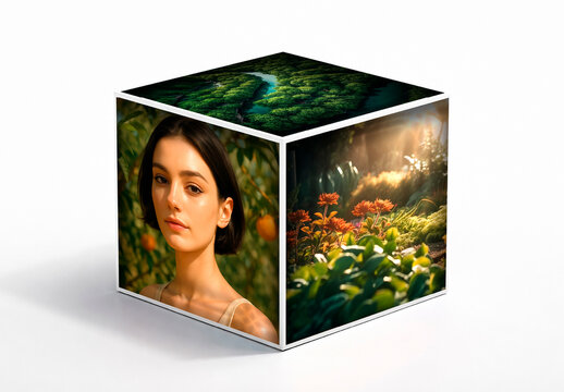 Colorful Eco Nature Cube Photo Frame Mockup