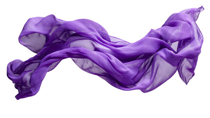 Dynamic purple cloth swirls create a smooth colorful wave pattern with flowing light curves and silk texture isolated on a white backdrop for an artistic motion design