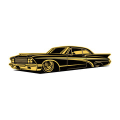 Fototapeta premium Vintage Automobile Showcase, Urban Streets, Illustration, Retro Vibes, Side View, Automotive Art