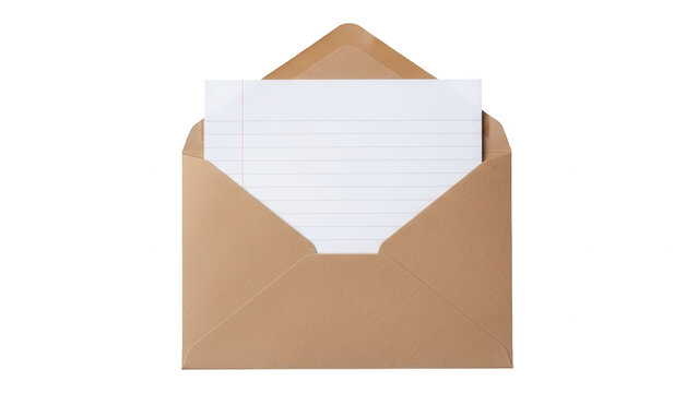 Open envelope with paper inside isolated on transparent background