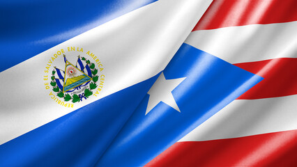El Salvador and Puerto Rico two national flags filling the entire frame, close-up view, edge-to-edge composition