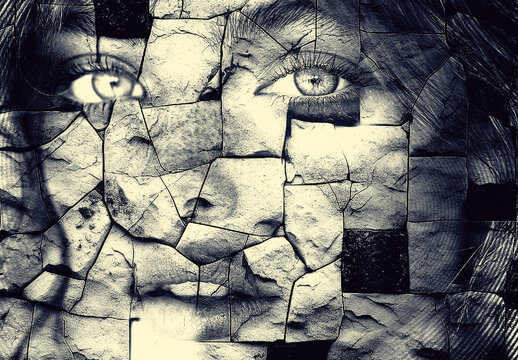 Black And White Marble Stone Engraving Photo Effect