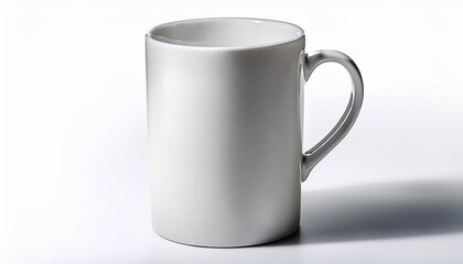 Fototapeta premium A Plain White Ceramic Mug Cylindrical In Shape With A Handle Isolated On A White Background
