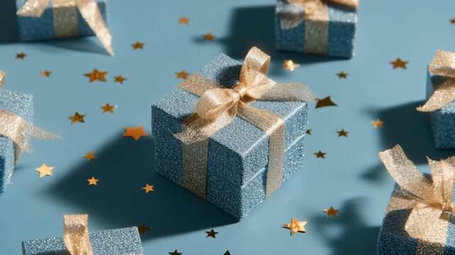 blue gift box with gold ribbon