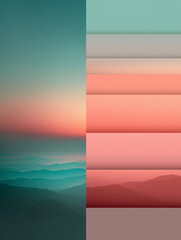 Fototapeta premium Gradient Landscape with Muted Color Palette, A serene gradient landscape featuring muted teal and coral tones, paired with a harmonious color palette. Ideal for modern and minimalistic designs.