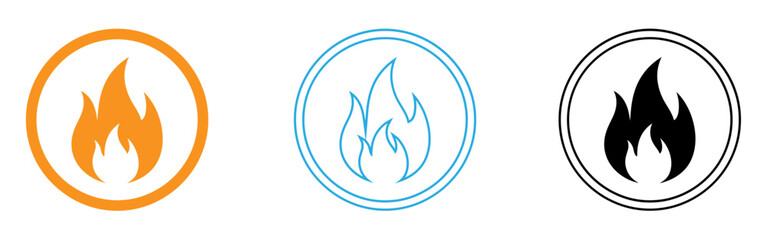Flame icon variations in orange blue and black
